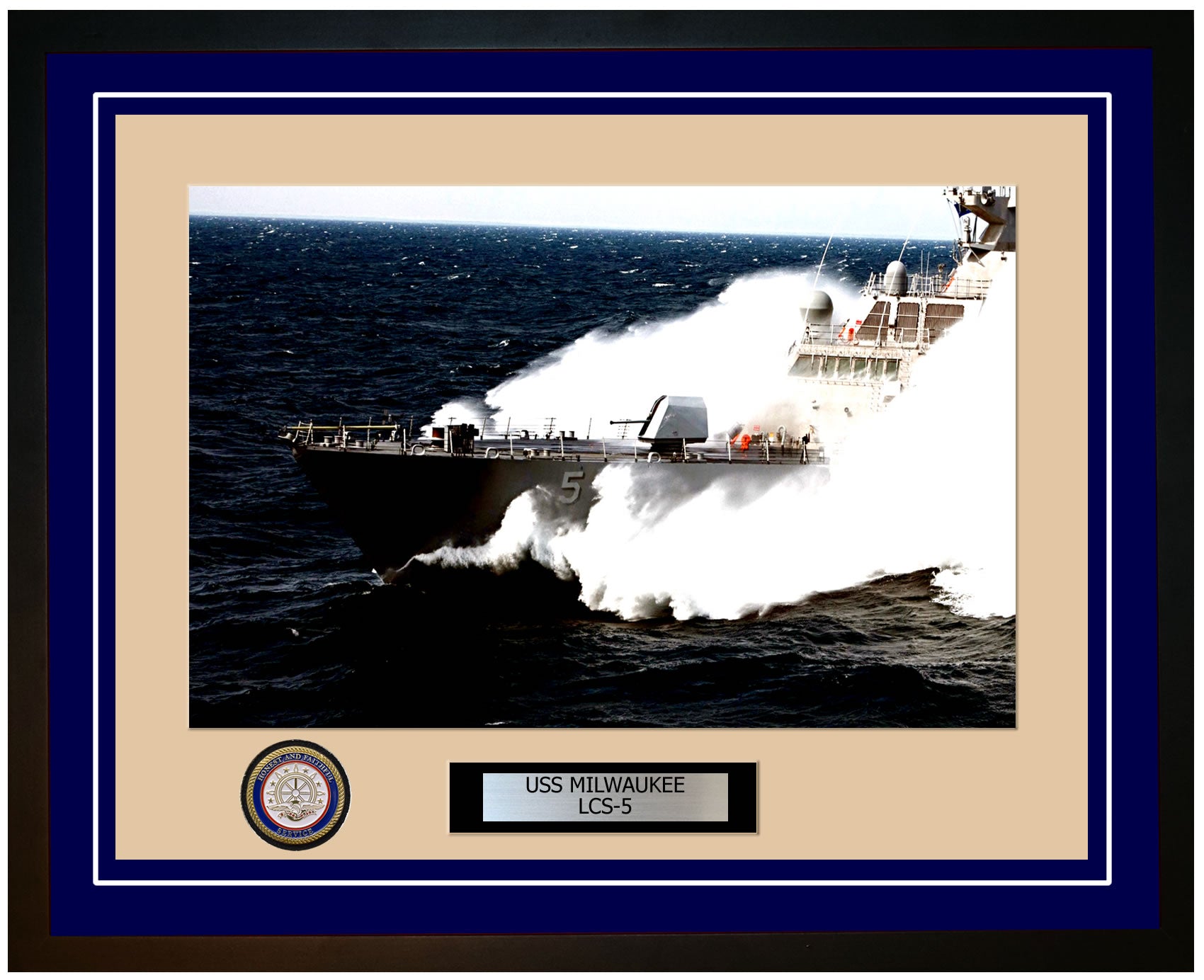 USS Milwaukee LCS-5 Framed Navy Ship Photo Blue