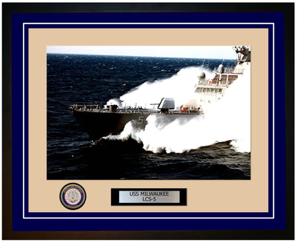 USS Milwaukee LCS-5 Framed Navy Ship Photo Blue