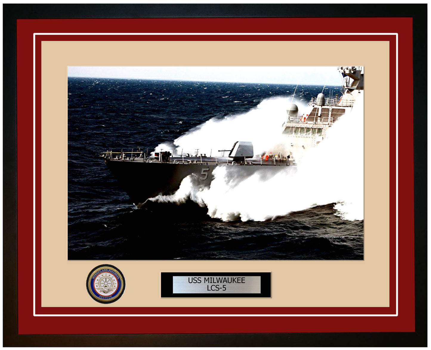 USS Milwaukee LCS-5 Framed Navy Ship Photo Burgundy