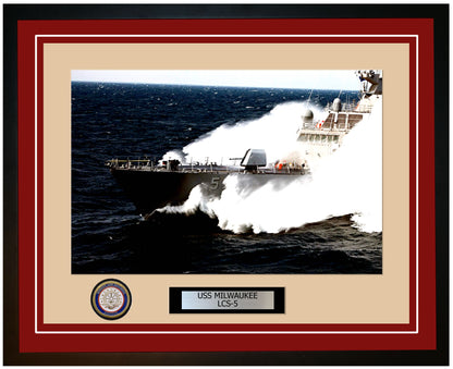 USS Milwaukee LCS-5 Framed Navy Ship Photo Burgundy