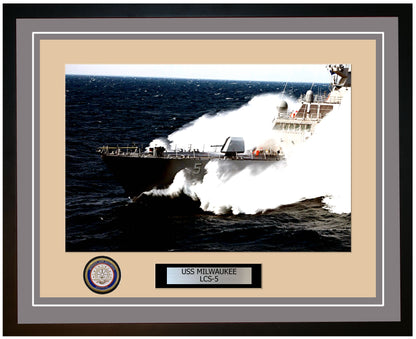 USS Milwaukee LCS-5 Framed Navy Ship Photo Grey