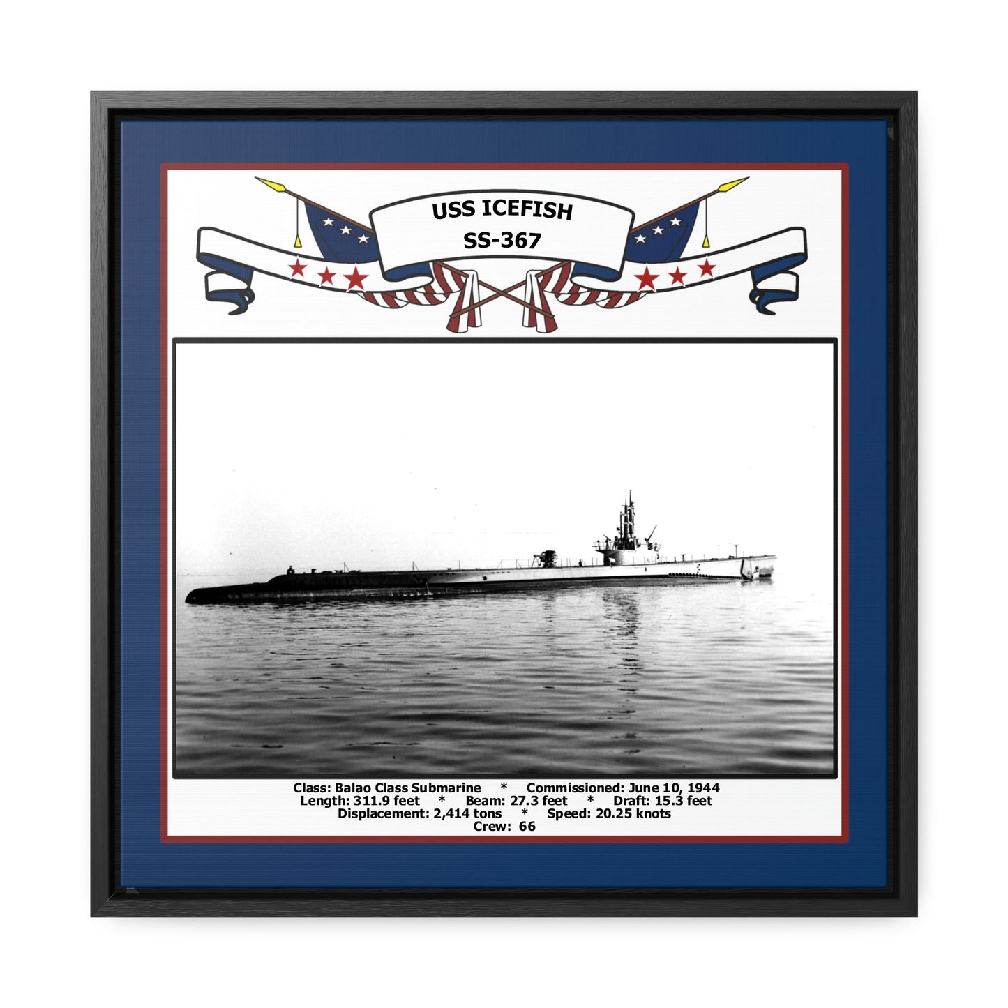 USS Icefish SS-367 Navy Floating Frame Photo Front View