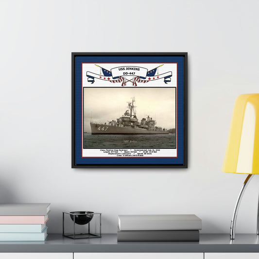 USS Jenkins DD-447 Navy Floating Frame Photo Desk View