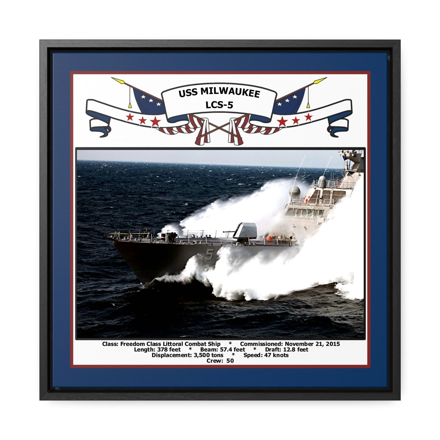 USS Milwaukee LCS-5 Navy Floating Frame Photo Front View