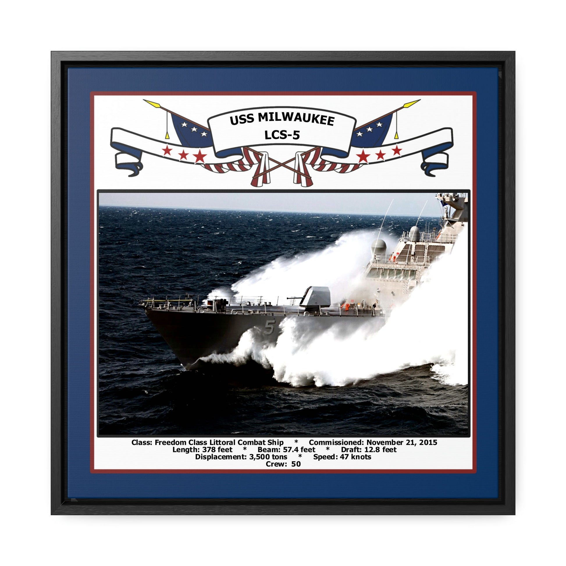 USS Milwaukee LCS-5 Navy Floating Frame Photo Front View