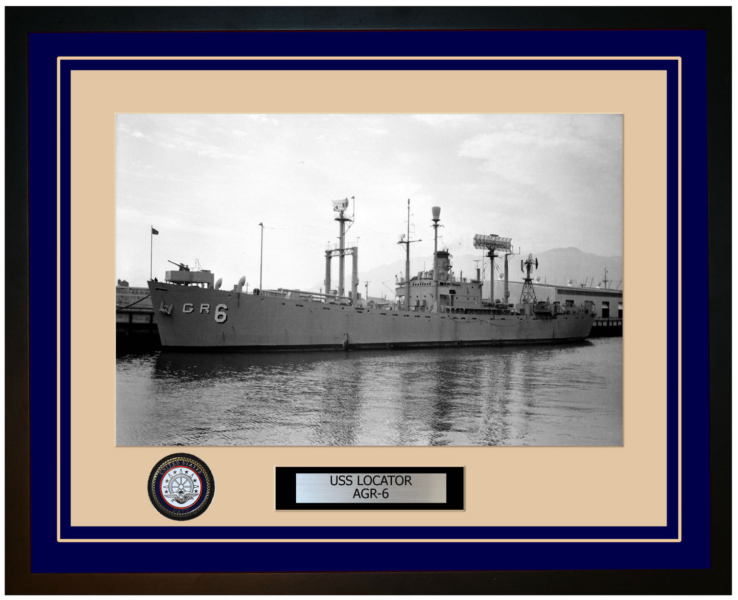 USS LOCATOR AGR-6 Framed Navy Ship Photo Blue