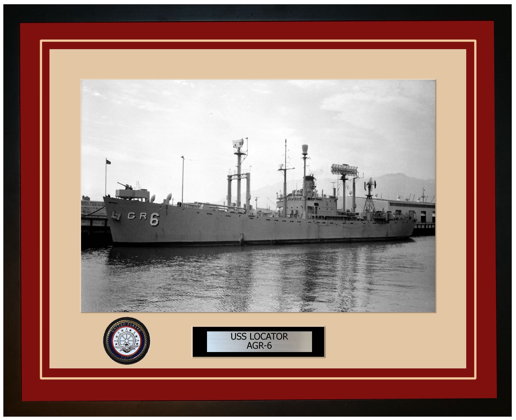 USS LOCATOR AGR-6 Framed Navy Ship Photo Burgundy