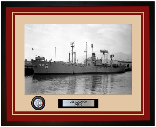 USS LOCATOR AGR-6 Framed Navy Ship Photo Burgundy