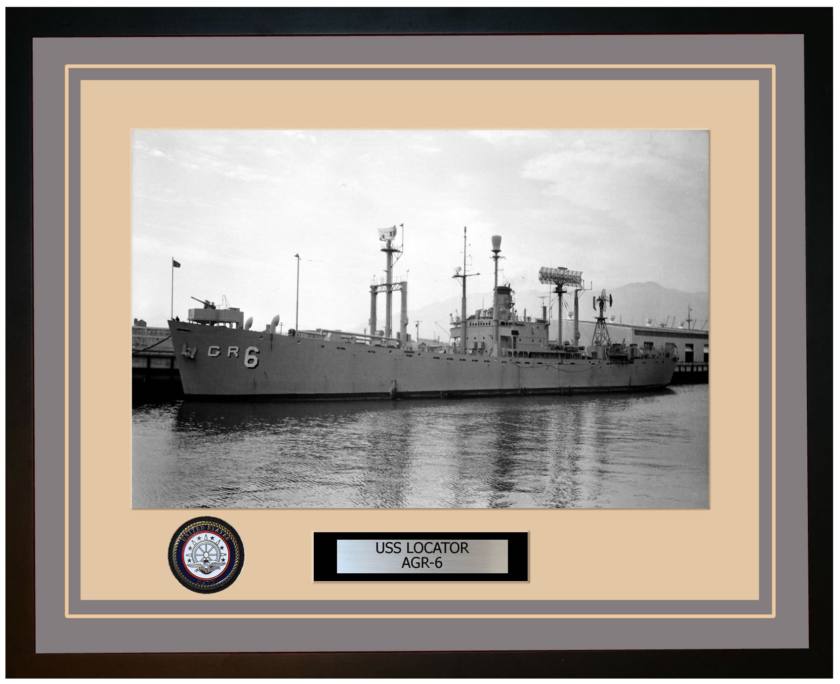 USS LOCATOR AGR-6 Framed Navy Ship Photo Grey