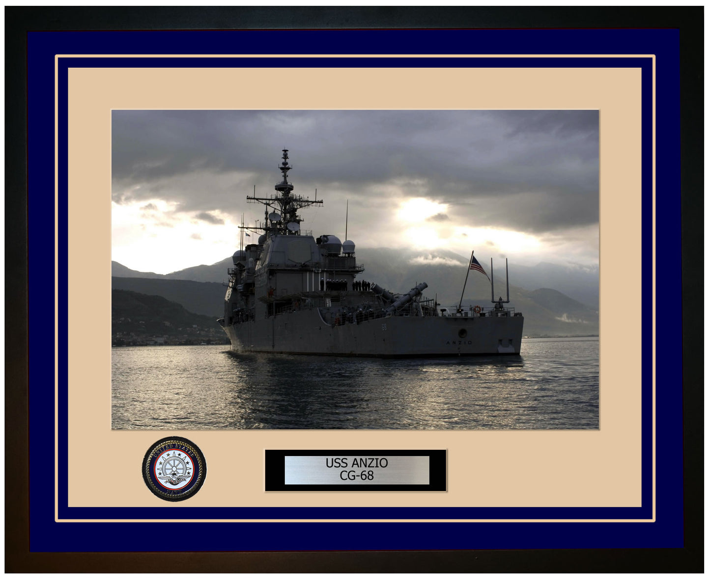 USS ANZIO CG-68 Framed Navy Ship Photo Blue