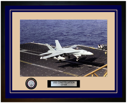 USS CONSTELLATION CV-64 Framed Navy Ship Photo Blue