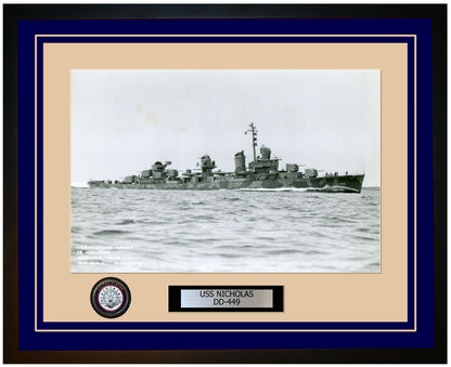 USS NICHOLAS DD-449 Framed Navy Ship Photo Blue