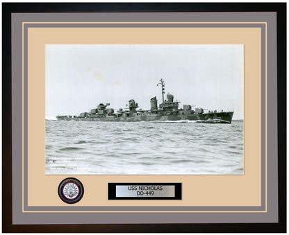USS NICHOLAS DD-449 Framed Navy Ship Photo Grey