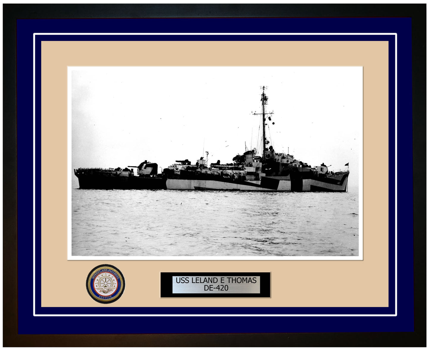 USS Leland E Thomas DE-420 Framed Navy Ship Photo Blue