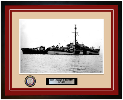 USS Leland E Thomas DE-420 Framed Navy Ship Photo Burgundy