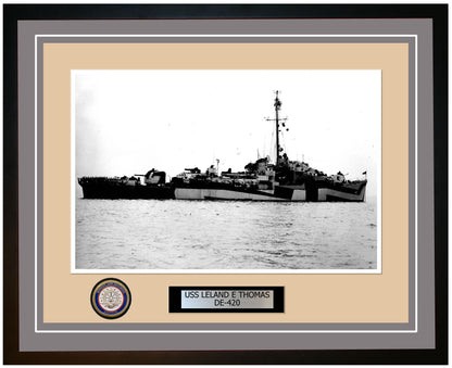 USS Leland E Thomas DE-420 Framed Navy Ship Photo Grey