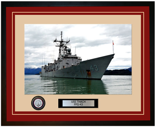 USS THACH FFG-43 Framed Navy Ship Photo Burgundy