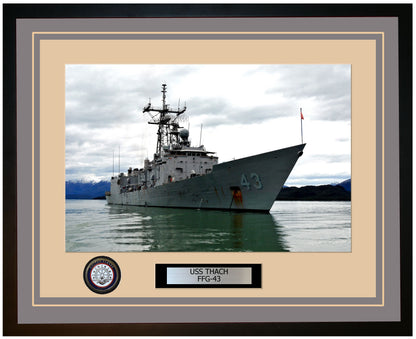 USS THACH FFG-43 Framed Navy Ship Photo Grey
