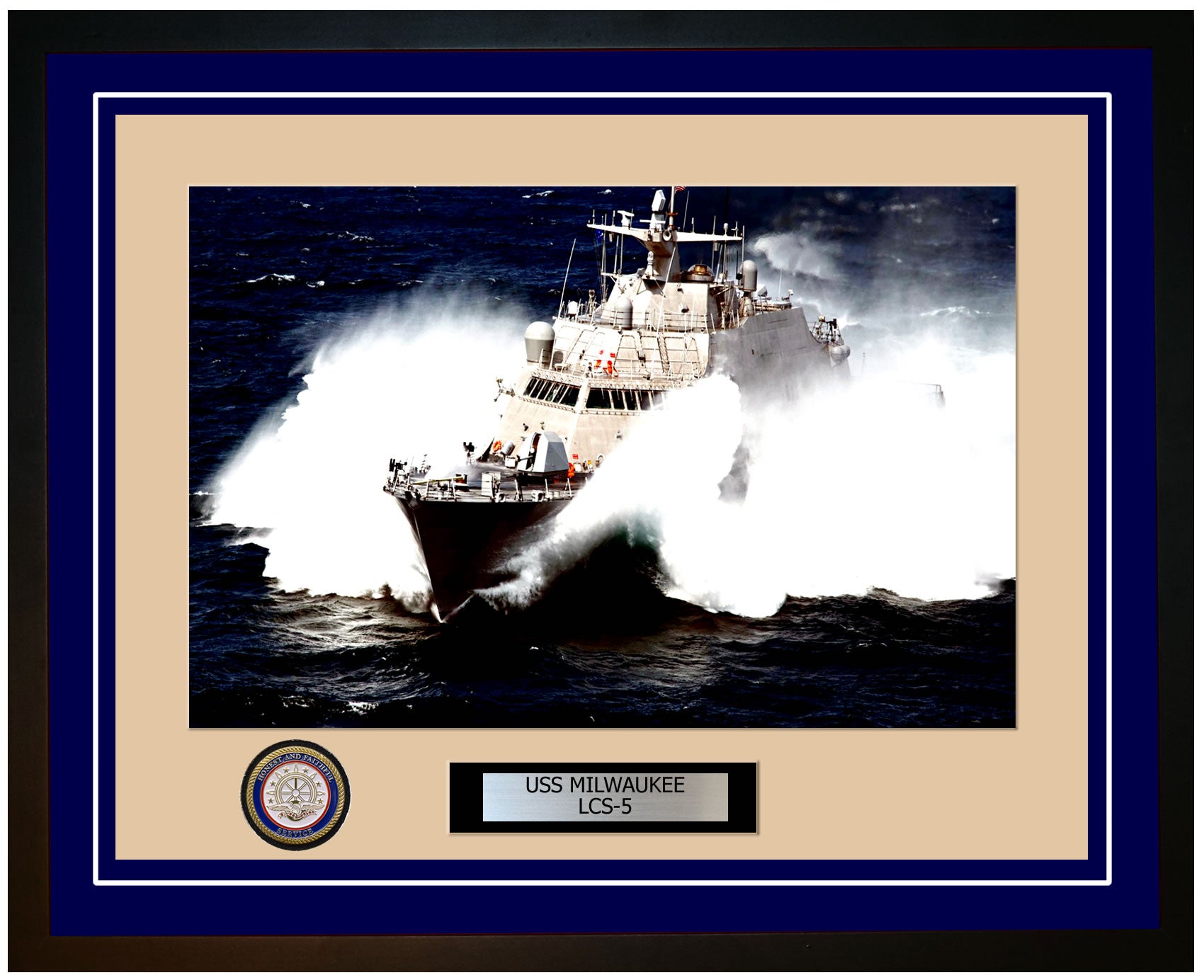 USS Milwaukee LCS-5 Framed Navy Ship Photo Blue