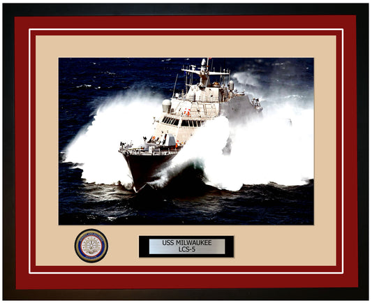 USS Milwaukee LCS-5 Framed Navy Ship Photo Burgundy