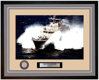 USS Milwaukee LCS-5 Framed Navy Ship Photo Grey