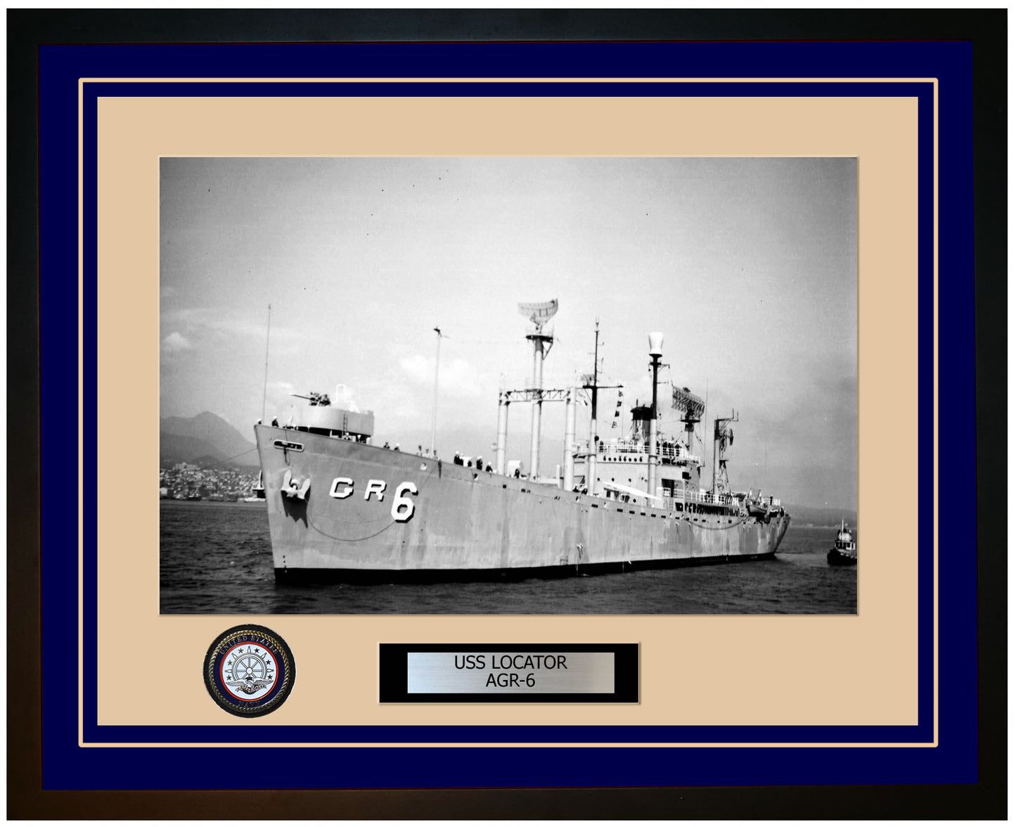 USS LOCATOR AGR-6 Framed Navy Ship Photo Blue