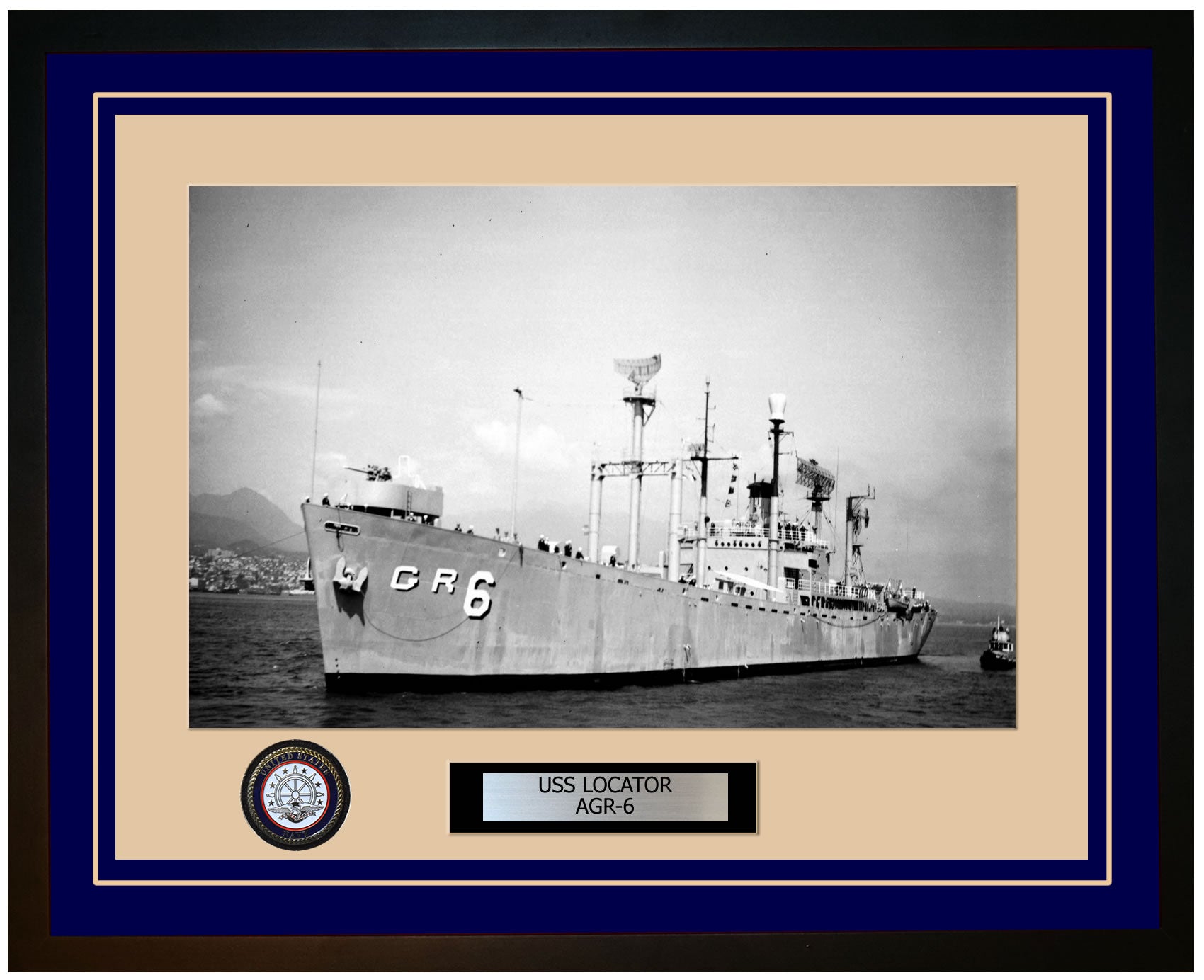 USS LOCATOR AGR-6 Framed Navy Ship Photo Blue