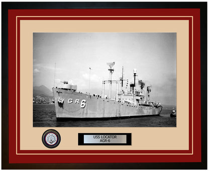 USS LOCATOR AGR-6 Framed Navy Ship Photo Burgundy