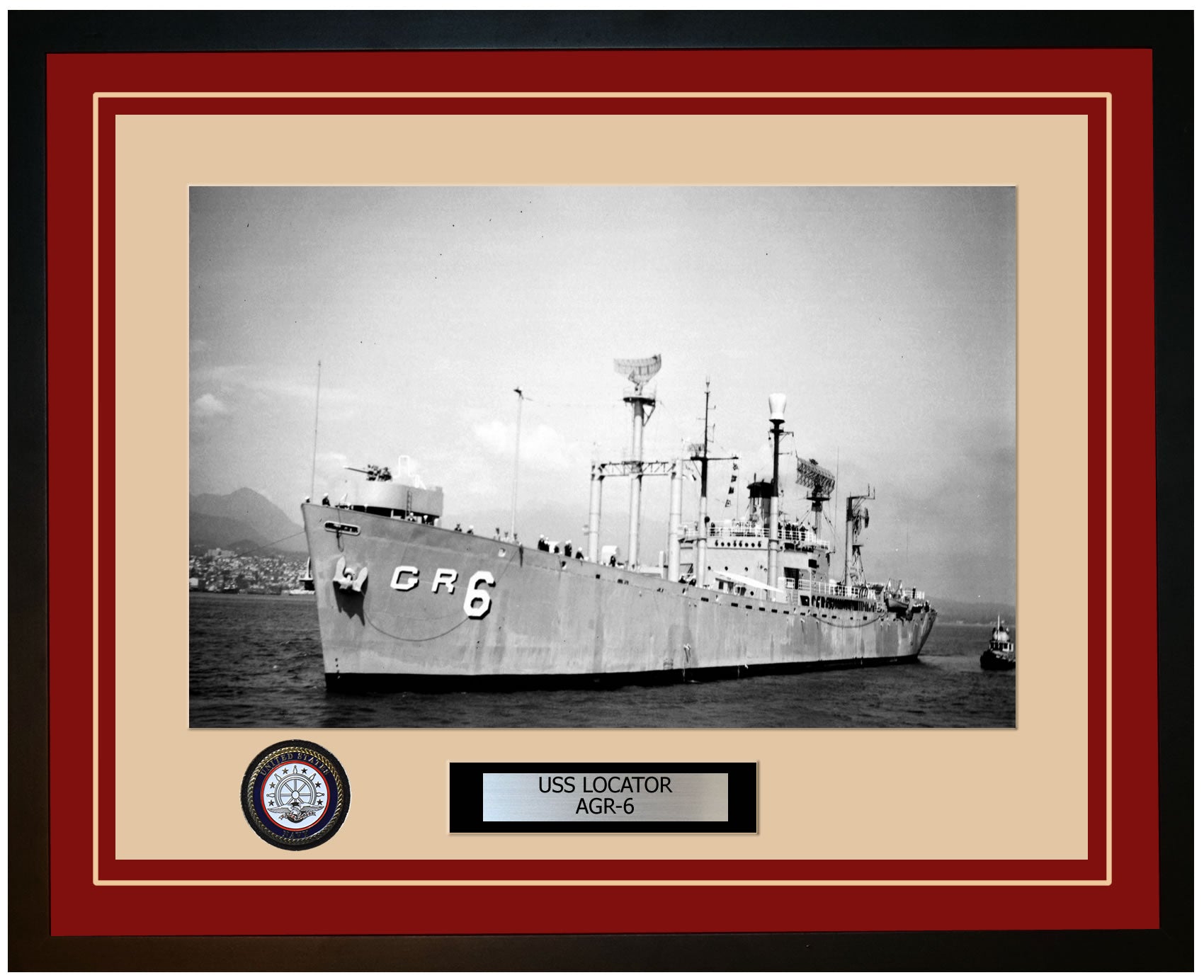 USS LOCATOR AGR-6 Framed Navy Ship Photo Burgundy