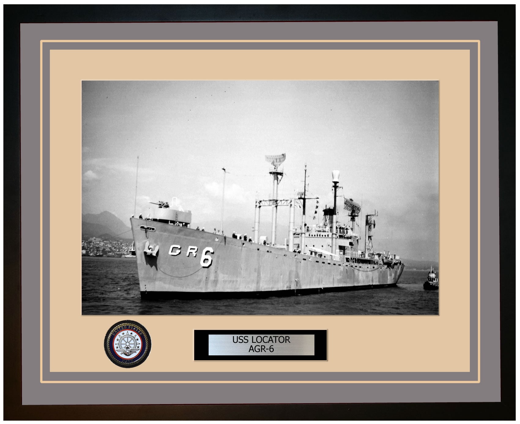 USS LOCATOR AGR-6 Framed Navy Ship Photo Grey
