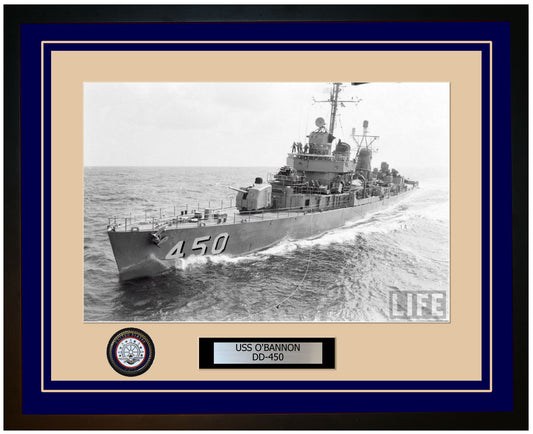 USS O'BANNON DD-450 Framed Navy Ship Photo Blue