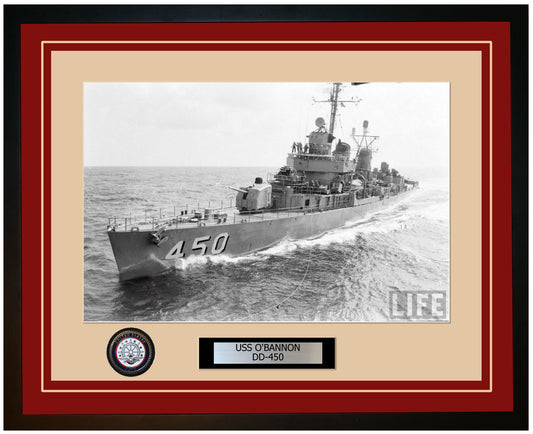 USS O'BANNON DD-450 Framed Navy Ship Photo Burgundy