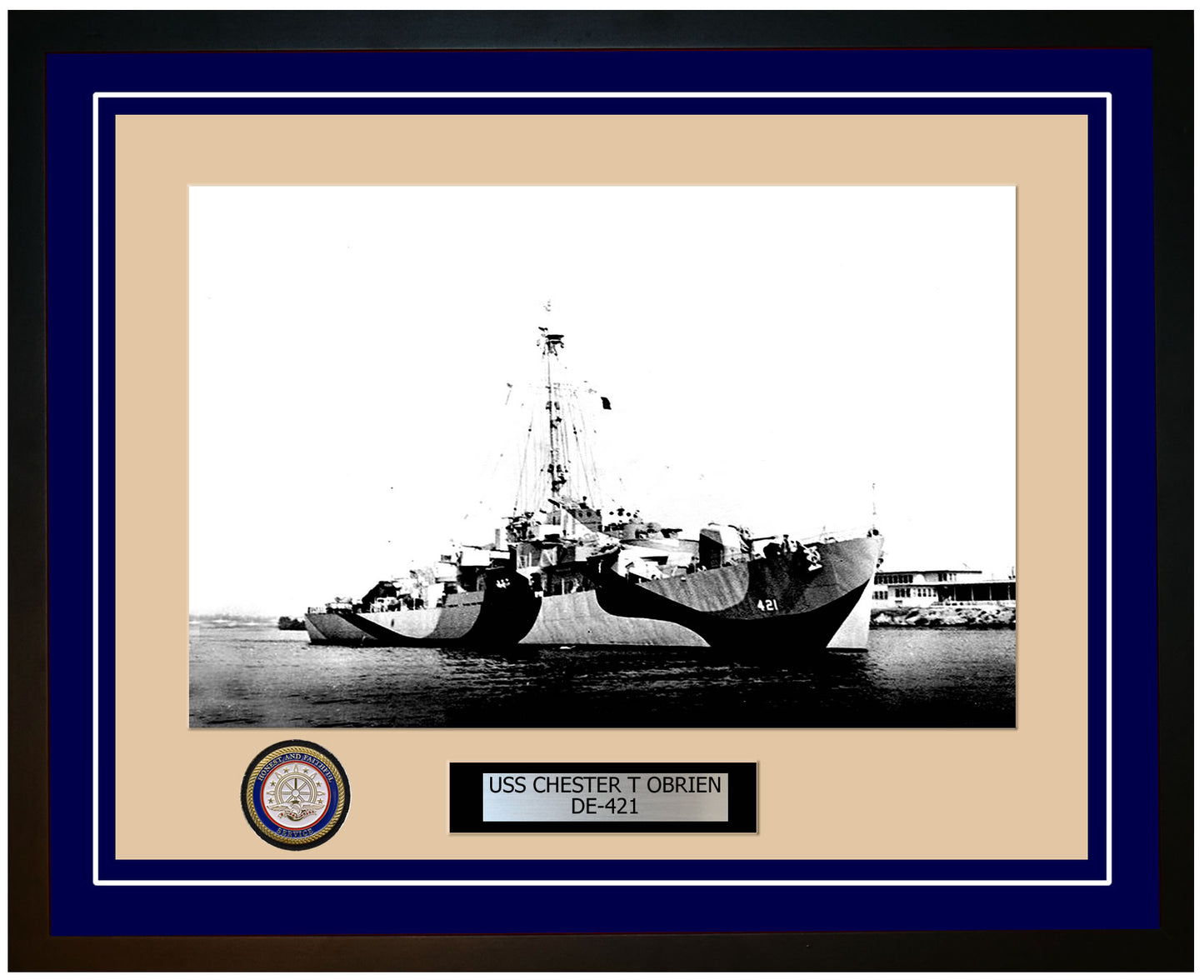 USS Chester T Obrien DE-421 Framed Navy Ship Photo Blue