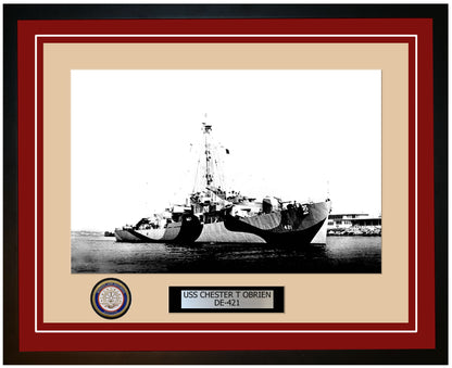 USS Chester T Obrien DE-421 Framed Navy Ship Photo Burgundy