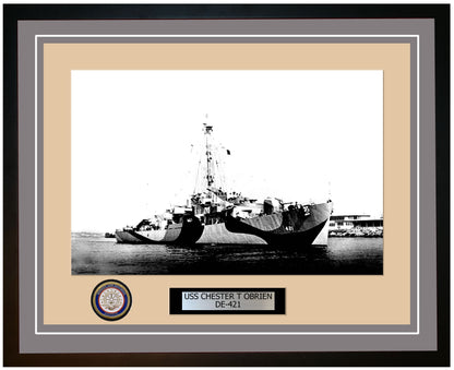 USS Chester T Obrien DE-421 Framed Navy Ship Photo Grey