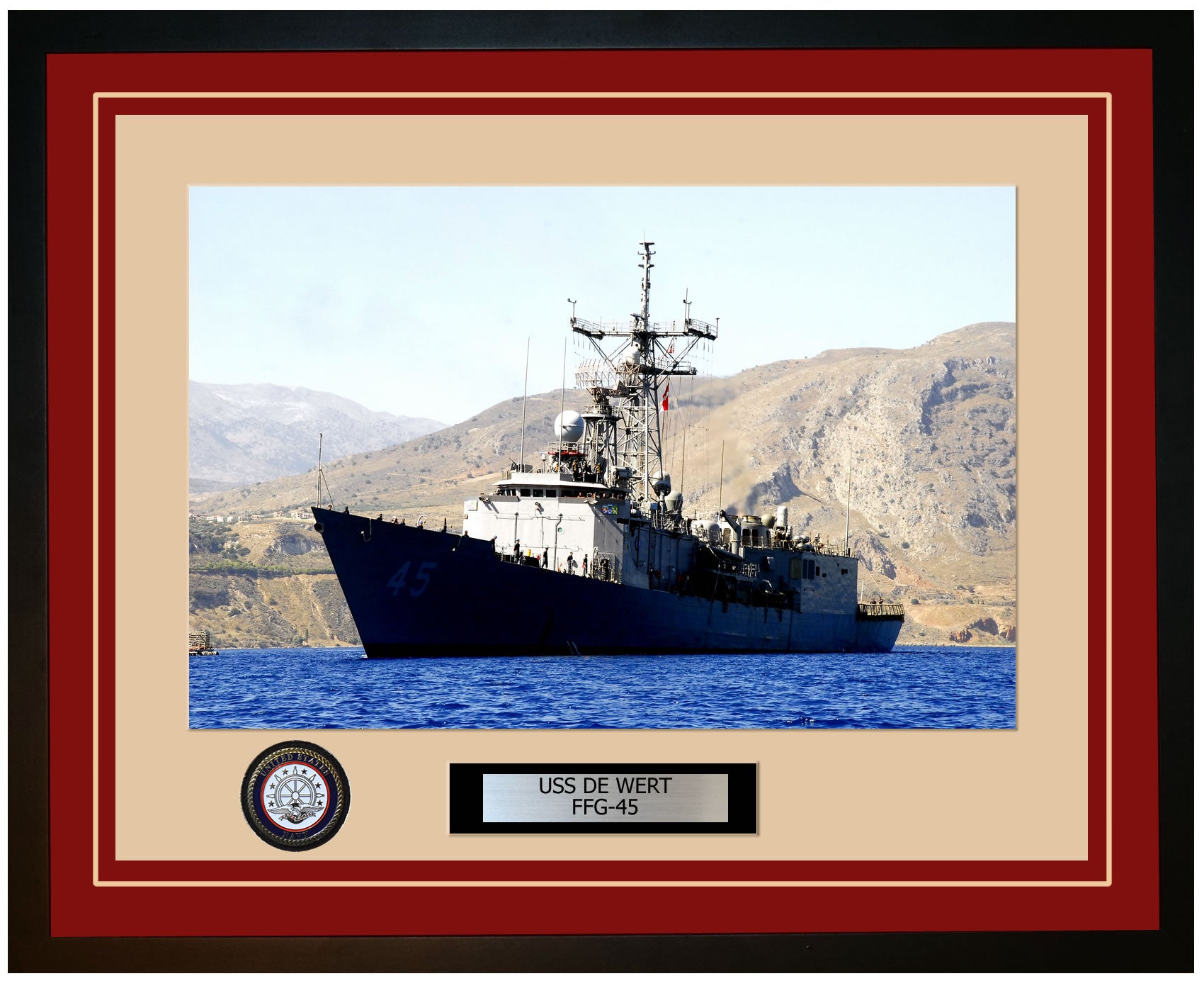 USS DE WERT FFG-45 Framed Navy Ship Photo Burgundy