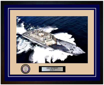 USS Detroit LCS-7 Framed Navy Ship Photo Blue