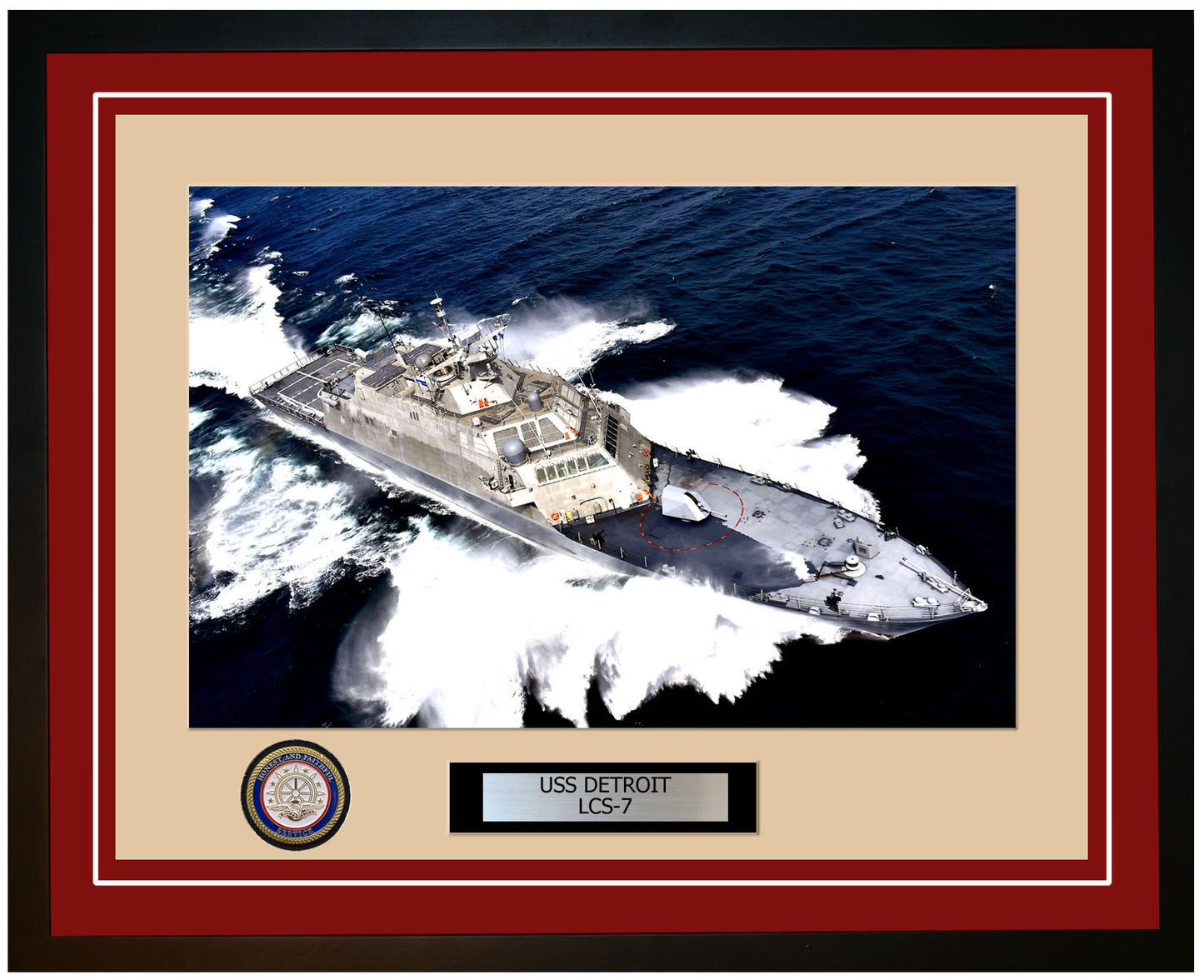 USS Detroit LCS-7 Framed Navy Ship Photo Burgundy