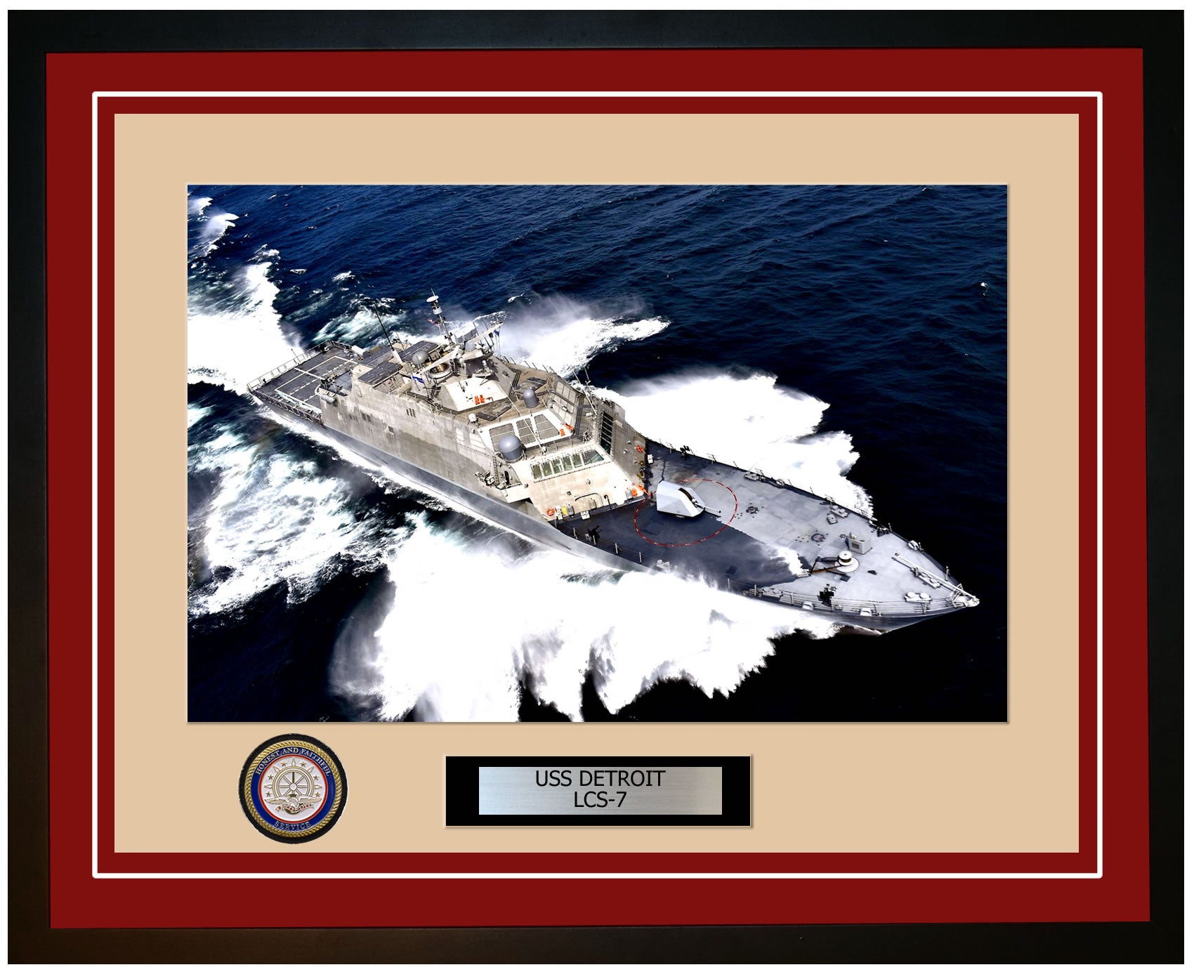 USS Detroit LCS-7 Framed Navy Ship Photo Burgundy