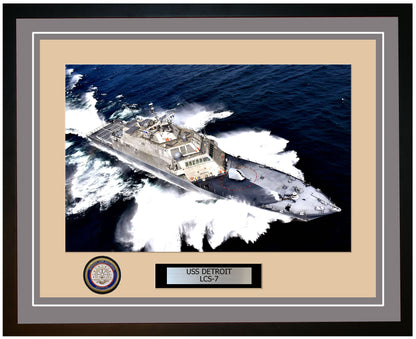 USS Detroit LCS-7 Framed Navy Ship Photo Grey