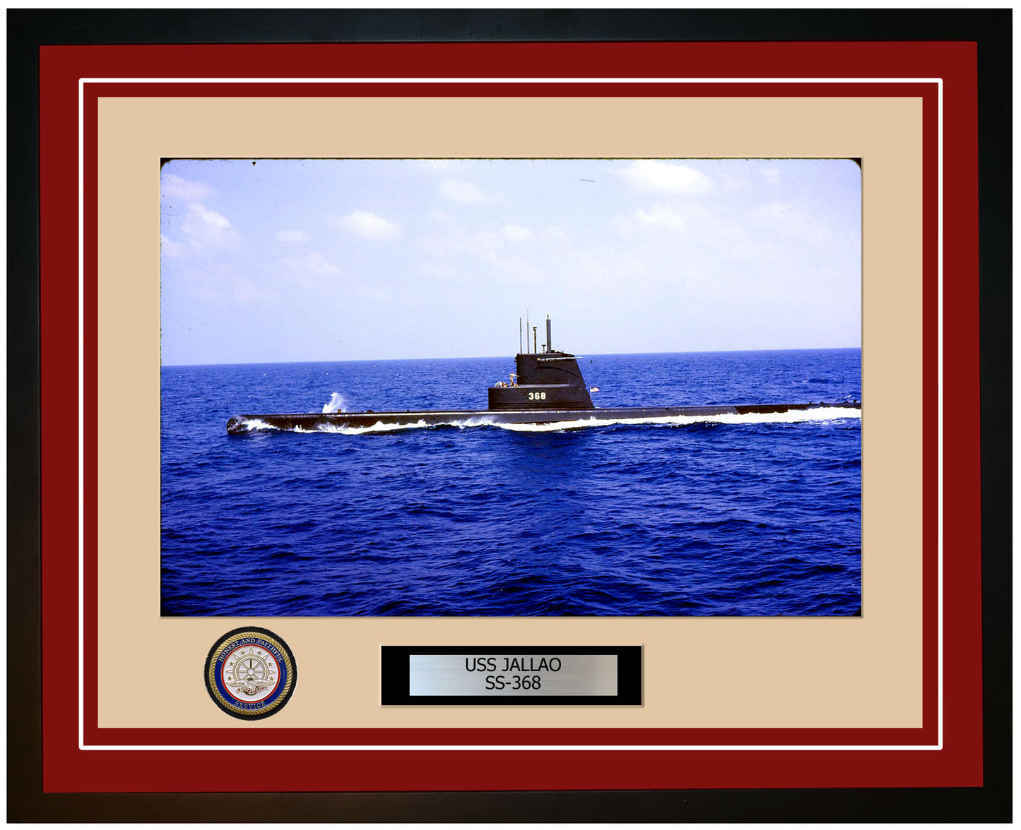 USS Jallao SS-368 Framed Navy Ship Photo Burgundy