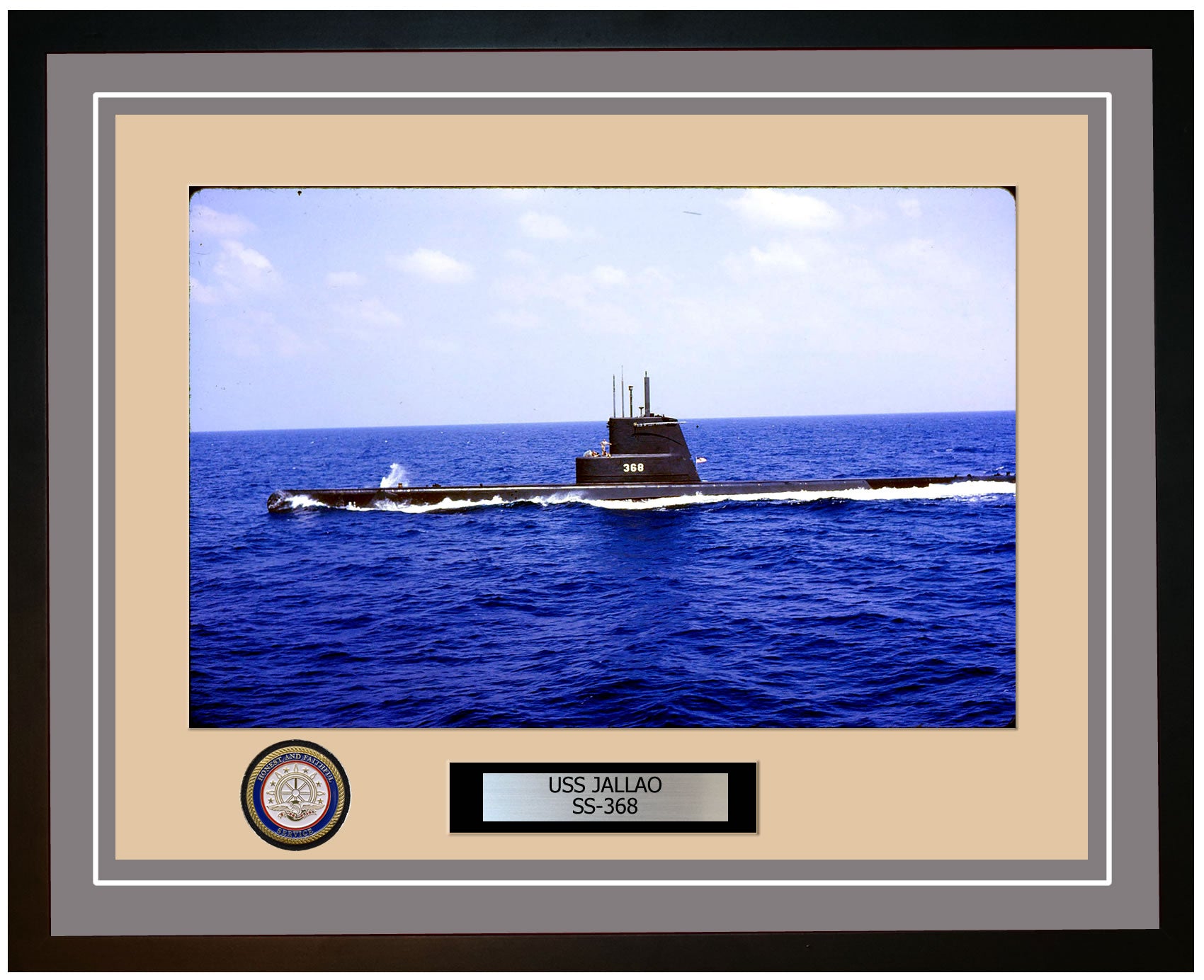 USS Jallao SS-368 Framed Navy Ship Photo Grey