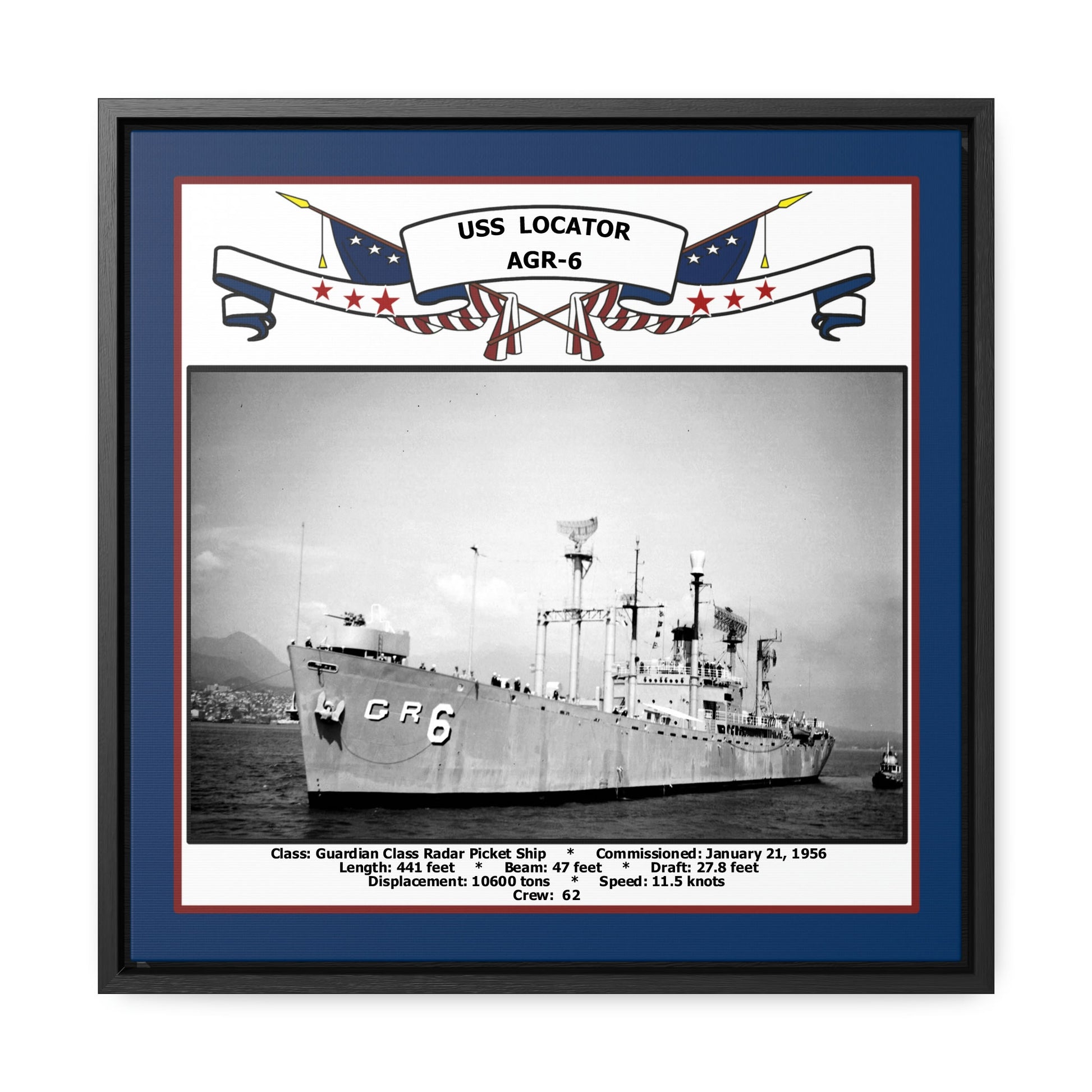 USS Locator AGR-6 Navy Floating Frame Photo Front View