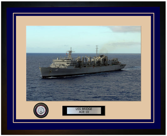 USS BRIDGE AOE-10 Framed Navy Ship Photo Blue