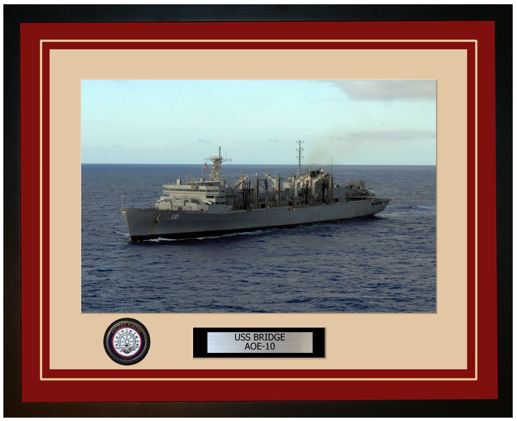 USS BRIDGE AOE-10 Framed Navy Ship Photo Burgundy