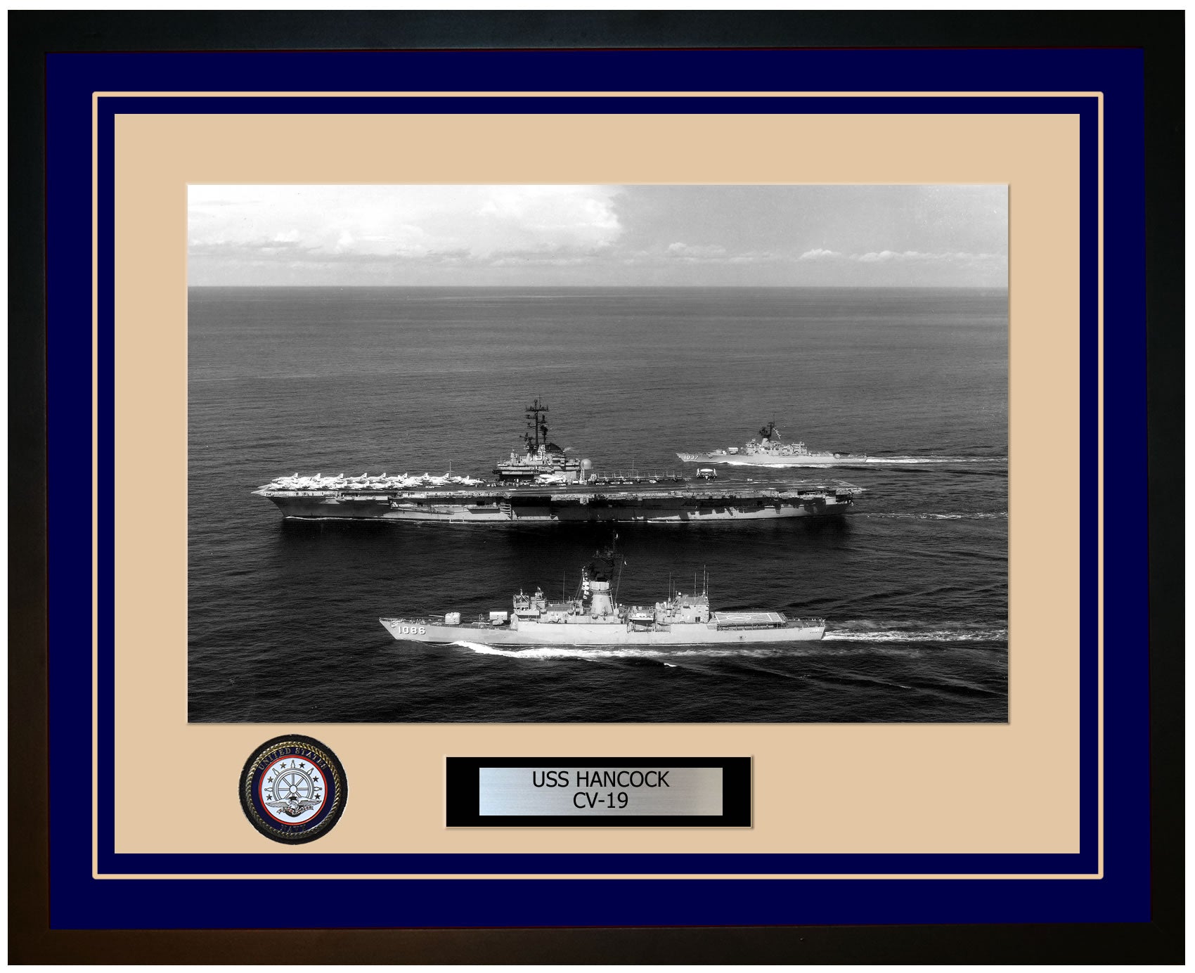USS HANCOCK CV-19 Framed Navy Ship Photo Blue