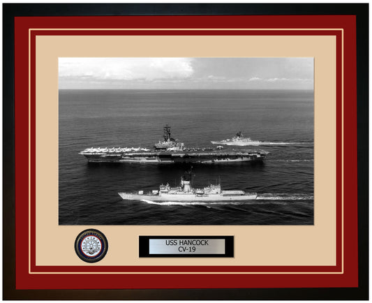 USS HANCOCK CV-19 Framed Navy Ship Photo Burgundy
