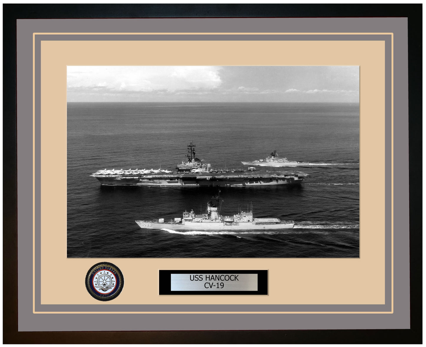 USS HANCOCK CV-19 Framed Navy Ship Photo Grey