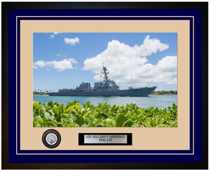 USS WILLIAM P LAWRENCE DDG-110 Framed Navy Ship Photo Blue