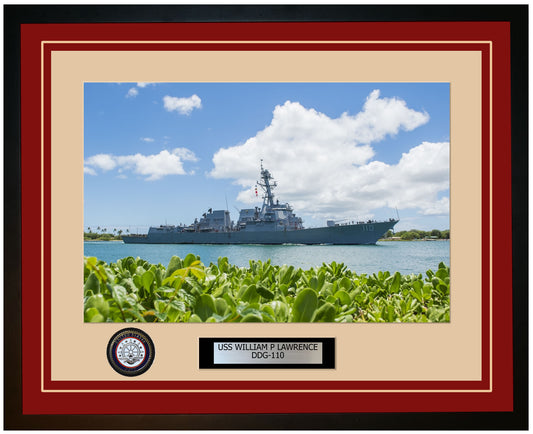USS WILLIAM P LAWRENCE DDG-110 Framed Navy Ship Photo Burgundy